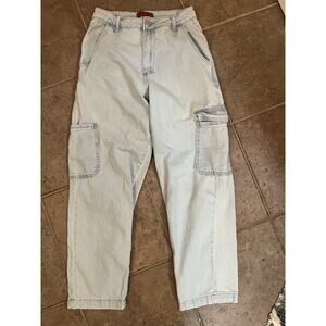 Signature 8 S Jeans Light Blue Denim High Rise Relaxed Straight Wide Leg Cargo